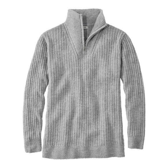 LL Bean Cozy Cloud Sweater Women's SMALL Quarter Zip Gray Ribbed NWT - Picture 1 of 8